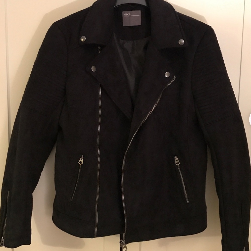 ASOS biker moto faux suede black jacket